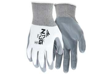 Image of MCR Safety NXG Work Gloves, 15 Gauge Nylon Shell, Nitrile Coated Palm and Fingertips, Gray/White, Large, 9683L