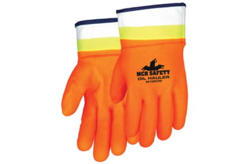 Image of MCR Safety Oil Hauler Double Dipped PVC Work Gloves, PVC over Lime PVC, Soft Jersey Lining, Protective Safety Cuff, Orange/Lime, Large, 6410SCHV