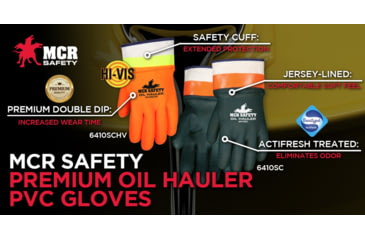 Image of MCR Safety Oil Hauler Double Dipped PVC Work Gloves, PVC over Lime PVC, Soft Jersey Lining, Protective Safety Cuff, Orange/Lime, Large, 6410SCHV