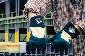 Image of MCR Safety Predator Series Over the Knuckle Nitrile Coated Work Gloves, Palm Reinforced with DuPont Kevlar, Safety Cuff and Jersey Lined, Blue/White, Large, 9760K