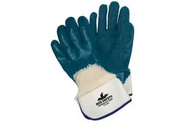 Image of MCR Safety Predator Series Over the Knuckle Rough Nitrile Coated Work Gloves, Safety Cuff and Jersey Lining, Treated with ActiFresh, Blue/White, Large, 9760R