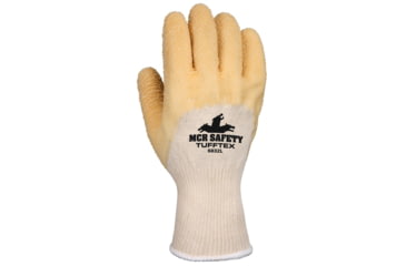 Image of MCR Safety Premium Tufftex Series Rubber Coated String Knit Work Gloves, Crinkle Texture Finish, Comfortable Knit Wrist, Yellow/Natural, Small, 6832S