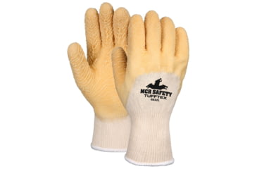 Image of MCR Safety Premium Tufftex Series Rubber Coated String Knit Work Gloves, Crinkle Texture Finish, Comfortable Knit Wrist, Yellow/Natural, Small, 6832S