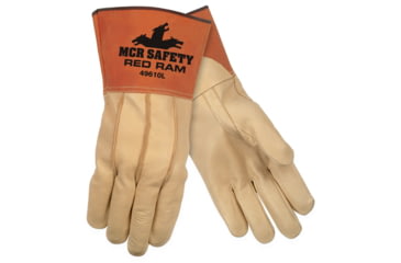 Image of MCR Safety Red Ram Mig/Tig Select Grain Pigskin, Clute Back, 4.5in Split Pig Cuff, Beige and Russet, Large, 49610L