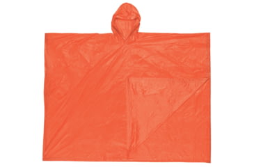 Image of MCR Safety Schooner Disposable Rain Poncho, .10mm PVC, Attached Hood, Tote Pouch, Orange, One Size, O41