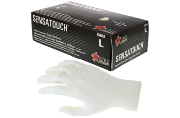 Image of MCR Safety SensaTouch Disposable Latex Gloves, Powder Free Industrial Food Service Grade, 9.5in Length, 5 mil in Thickness, White, X - Large, 5055XL