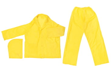 Image of MCR Safety Zodiac Series Lightweight 3 Piece Waterproof Rain Suit, .10mm Single Ply PVC, Rain Jacket, Detachable Hood and Bib Pants, Yellow, XL, O503XL