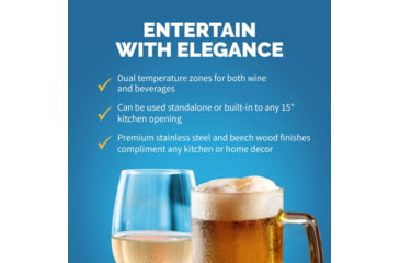 Image of NewAir 15in Premium Built-in Dual Zonen Wine/Beverage Fridge, Black/Stainless Steel, 9 Bottles and 48 Cans, NWB057SS00