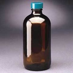 Image of Qorpak Boston Round Bottles, Amber, Narrow Mouth, Qorpak 7718B With Polyseal-Lined Black Phenolic Cap