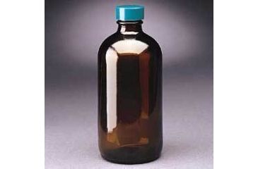 Image of Qorpak Boston Round Bottles, Amber, Narrow Mouth, Qorpak 7718D With 14B Rubber-Lined Black Phenolic Cap*