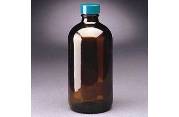 Image of Qorpak Boston Round Bottles, Amber, Narrow Mouth, Qorpak 7720A With Tinfoil-Lined Black Phenolic Cap