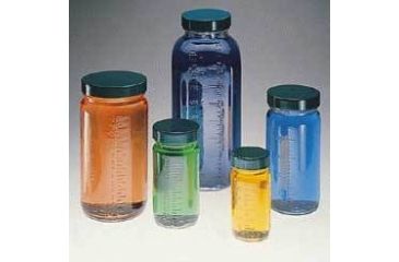 Image of Qorpak Bottle Beakers, Medium Rounds, Wide Mouth, Qorpak 7782 With Pulp/Vinyl-Lined Black Phenolic Cap