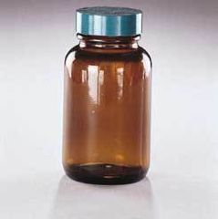 Image of Qorpak Packers, Amber, Wide Mouth, Qorpak 7930 With Fluoropolymer Resin-Lined Green Thermoset Cap