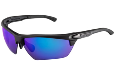 Image of TRYBE Tactical Universal Fit Safety Glasses, Adjustable Wire Core Temples and Nose Piece, Blue Mirror Lens, Black, UFSG-BLM