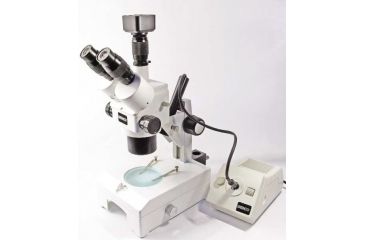 Image of Unico ZM188T Microscope TRINOCULAR WF15X 0.7X-4.5X DPT stand w/top illum. Port and Diascopic Base ZM188T
