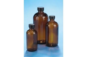 Image of VWR Boston Round Bottles, Amber, Narrow Mouth VW5123233V22 Convenience Packs With Caps Attached