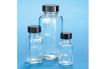 Image of VWR French Square Bottles, Clear, Wide Mouth VW5610843V21 Convenience Packs With Caps Attached