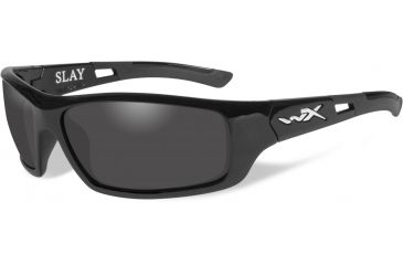 Image of Wiley X Slay Tactical Sunglasses - Polarized Smoke Grey Lens / Gloss Black Frame ACSLA04