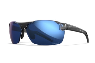 Image of Wiley X WX Prime Sunglasses, Gloss Crystal Grey Frame, Prime Captivate Pol Blue Mirror Lens, ACPRM09