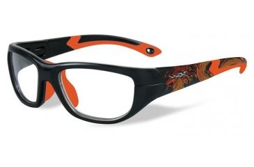 Image of Wiley X Youth Force Victory Sunglasses,Matte Black w/Dragon/Sonic Orange,Clear Lens YFVIC04