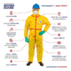 International Enviroguard ChemSplash 1 Coverall w/Hood, Elastic Wrist & Ankle, Yellow, L, 6 Pack, 7015T-L