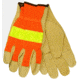 MCR Safety Luminator Hi-Vis Leather Drivers Work Gloves, Premium Grade Grain Pigskin with Mesh Back, Reflective Stripe, Beige, Medium, 34111M