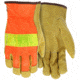 MCR Safety Luminator Hi-Vis Leather Drivers Work Gloves, Premium Grade Grain Pigskin with Mesh Back, Reflective Stripe, Beige, Medium, 34111M