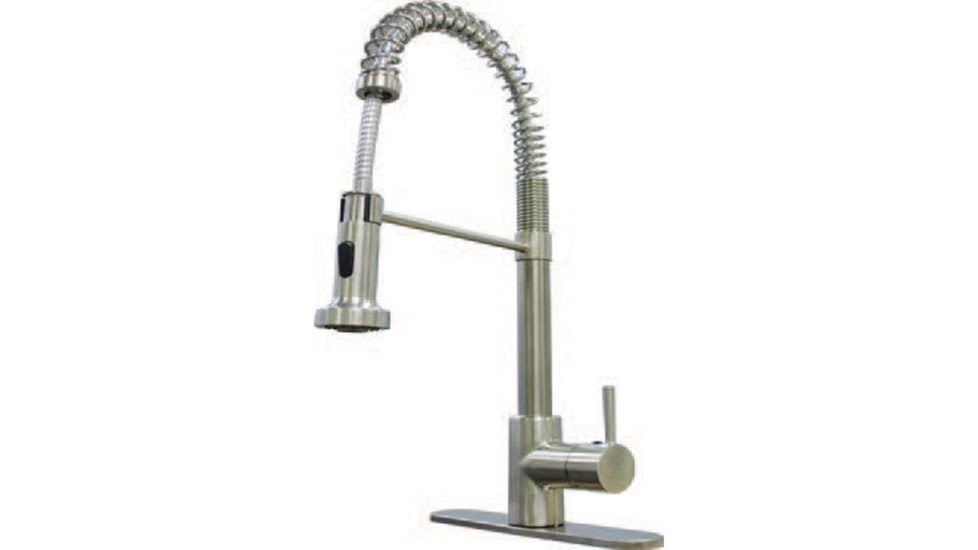 American Brass RV Kitchen Faucet With Hi Arc Coiled Hammer Spout Single Lever Handle And Pull Down Sprayer Brushed Nickel, Brushed Nickel, 8in, SP5000N-A
