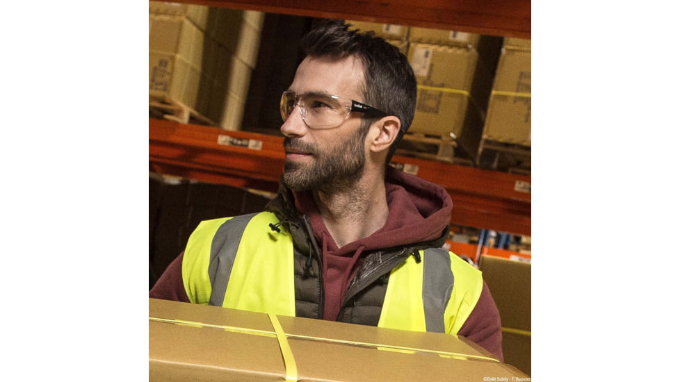 Bolle Ness+ Safety Glasses, Black/Orange Frame, Clear Lens, NESSPSI