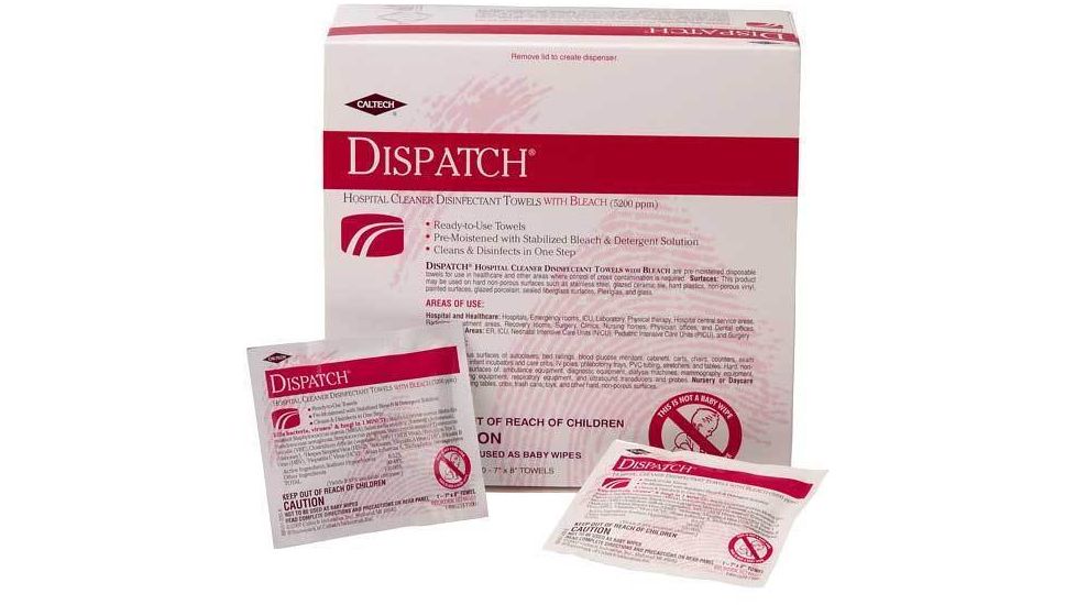 Caltech DISPATCH Cleaner/Disinfectant with Bleach, Caltech 69101 Premoistened Towels Dispenser Of 50