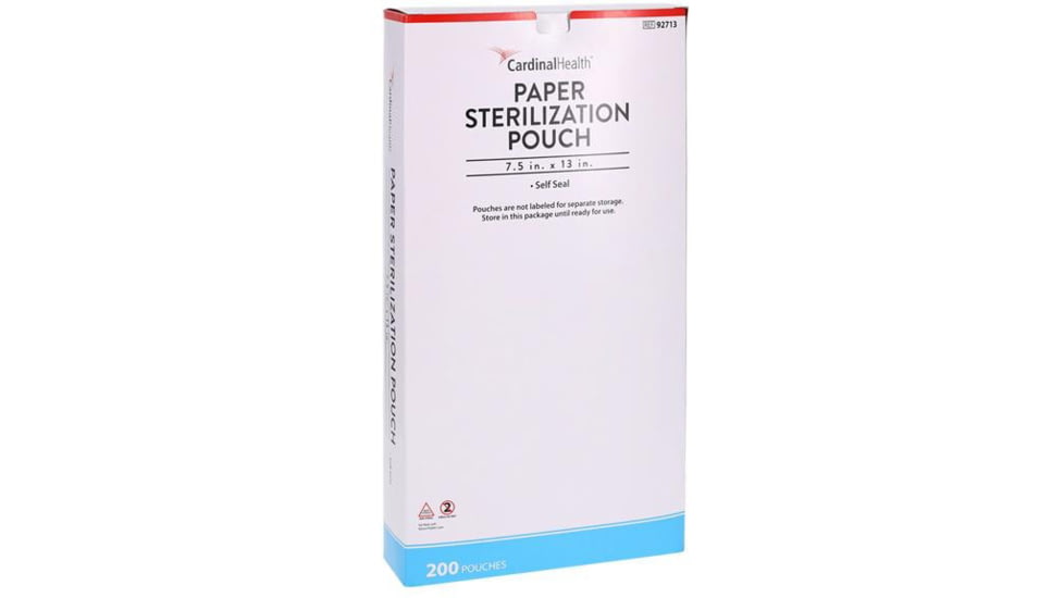 Cardinal Health Convertors Paper/Film Gas/Steam Sterilization Pouches, Cardinal Health 92713 Blue Film Self-Seal Pouches, Pack of 200