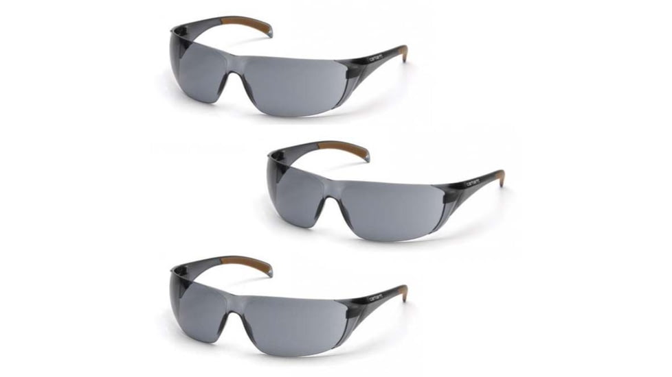 Carhartt Billings Safety Glasses, Gray Lens w/ Gray Temples, Pack of 3