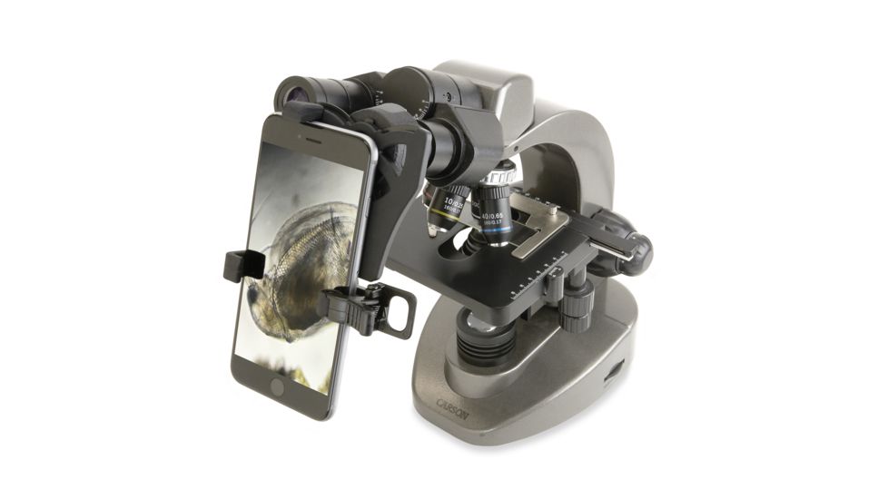 Carson 40x-1600x Table Top Microscope w/Universal Smartphone Adapter for Microscopes, Black/Gray, MS-160SP