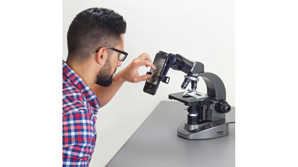 Carson 40x-1600x Table Top Microscope w/Universal Smartphone Adapter for Microscopes, Black/Gray, MS-160SP