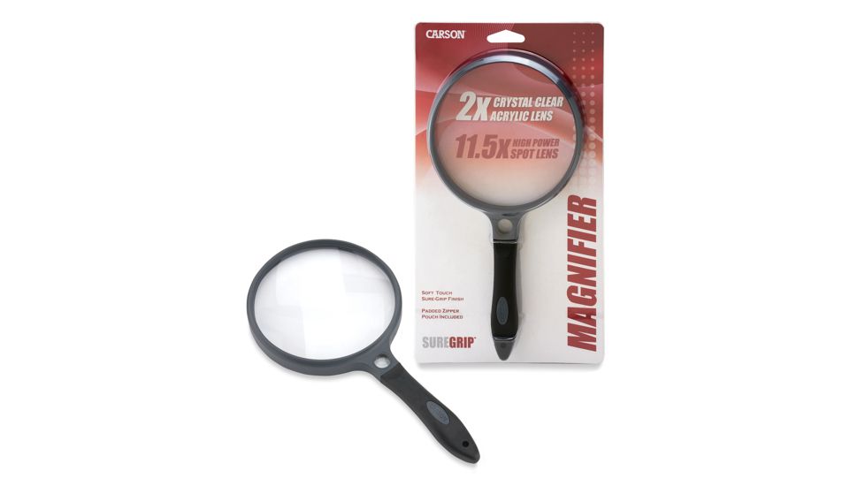 Carson 5in Soft-Grip Magnifier, 2x with 11.5x spot Lens and Case