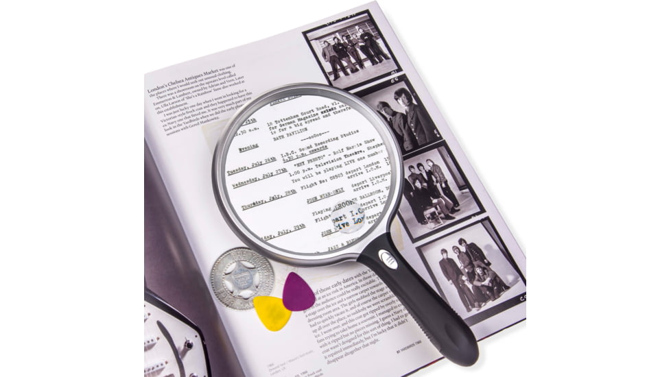 Carson LED Lighted Oversized Handheld Magnifier, 1.5x Power, 5in, Black/Silver, Small, SV-55GL