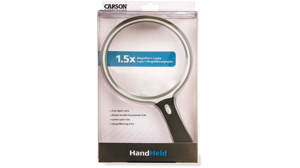 Carson LED Lighted Oversized Handheld Magnifier, 1.5x Power, 5in, Black/Silver, Small, SV-55GL