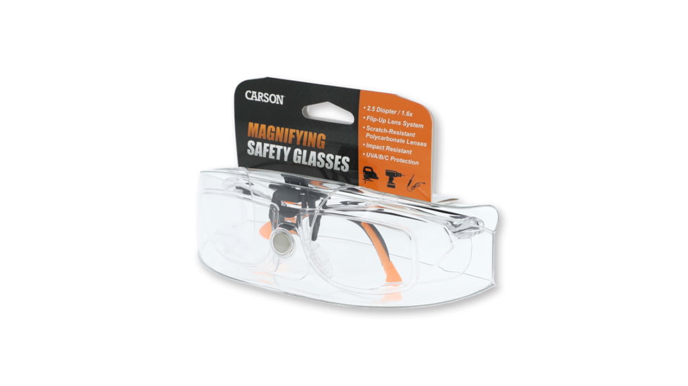Carson Magnifying Safety Glasses Scratch-Resistant Poly Carbonate Lenses, Clear, 2.5 diopter, vm-20