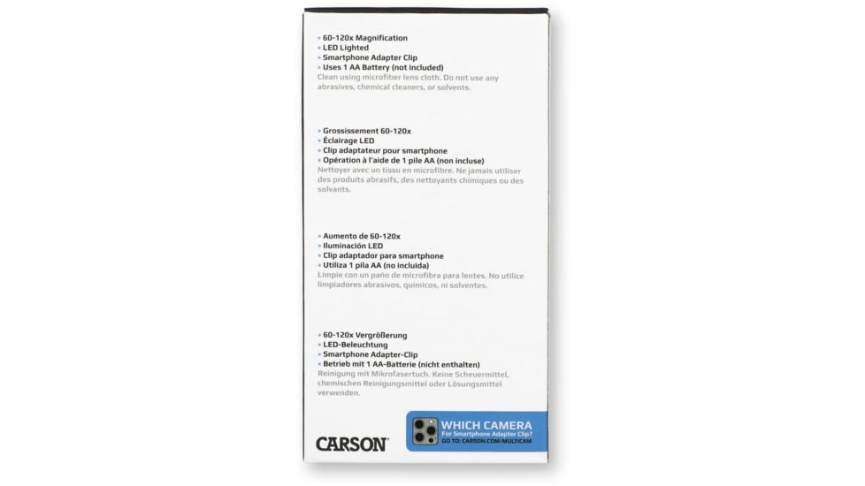 Carson Optical MicroBrite Pro LED Lit Zoom Pocket Microscope w/ Smartphone Adapter Clip, Gray, 2.9 in x 1.1 in x 4.6 in, MM-350