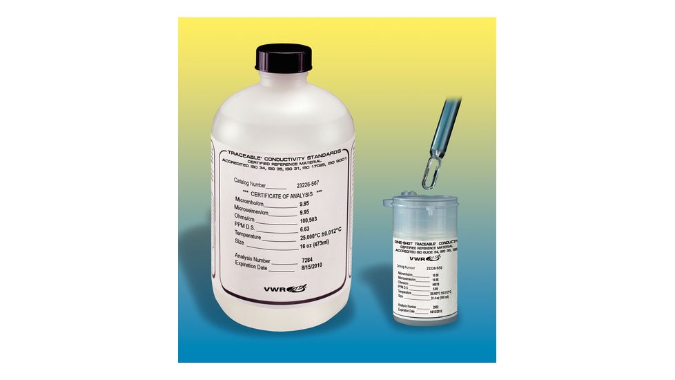 VWR Conductivity Calibration Standards 4177 Single-Use, 100 Ml (3.4 oz.) Polyethylene Bottles (NIST/ISO 17025 Certificate)