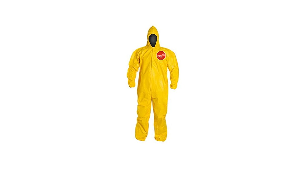 DuPont Tychem 2000 Coveralls w/Hood, Elastic Wrists and Ankles, Bound Seams, Yellow, 2XL, 12 Pack, QC127BYL2X00
