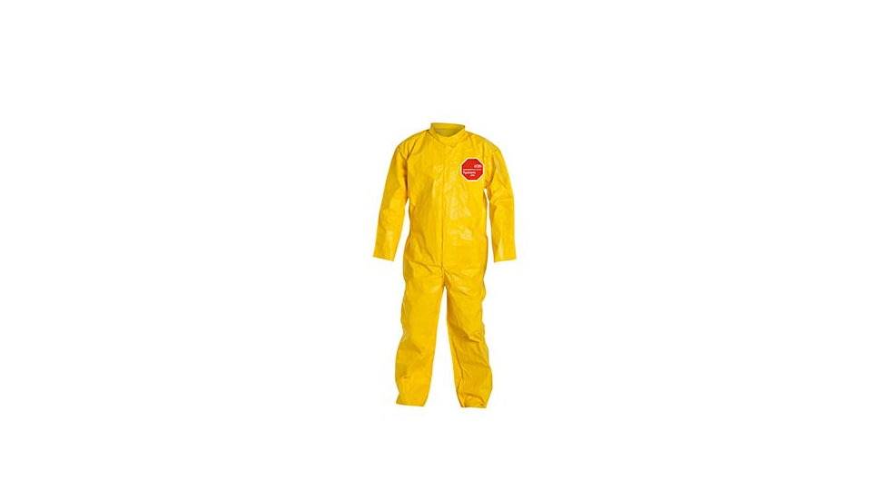 DuPont Tychem 2000 Coveralls w/Laydown Collar, Open Wrists, Ankles, Bound Seams, Yellow, Large CS12 QC120BYLLG00