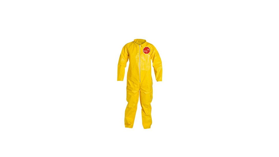 DuPont Tychem 2000 Coveralls w/Laydown Collar, Open Wrists, Ankles, Serged Seams, Yellow, Large CS12 QC120SYLLG00