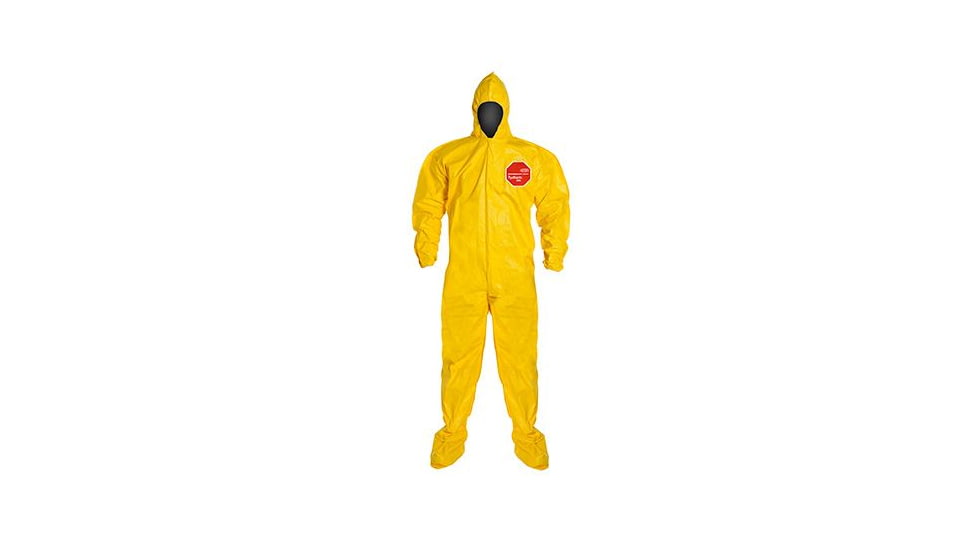 DuPont Tychem 2000 Coveralls w/Standard Hood and Attached Socks, Bound Seams, Yellow, Large CS12 QC122BYLLG00