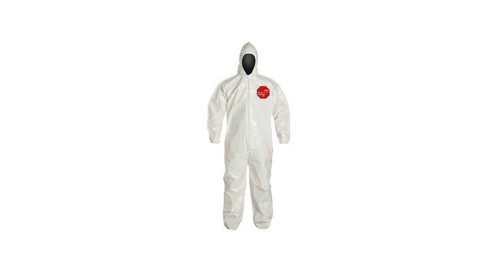 DuPont Tychem 4000 Coverall w/Hood, Elastic Wrists and Ankles, White, Large, 12 Pack, SL127BWHLG00