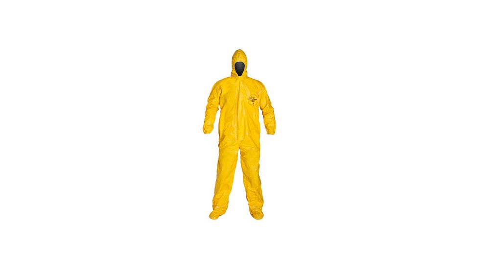 DuPont Tychem QC Yellow XL Coveralls with Standard Fit Hood, Elastic Wrists w/ Attached Socks, Case of 4