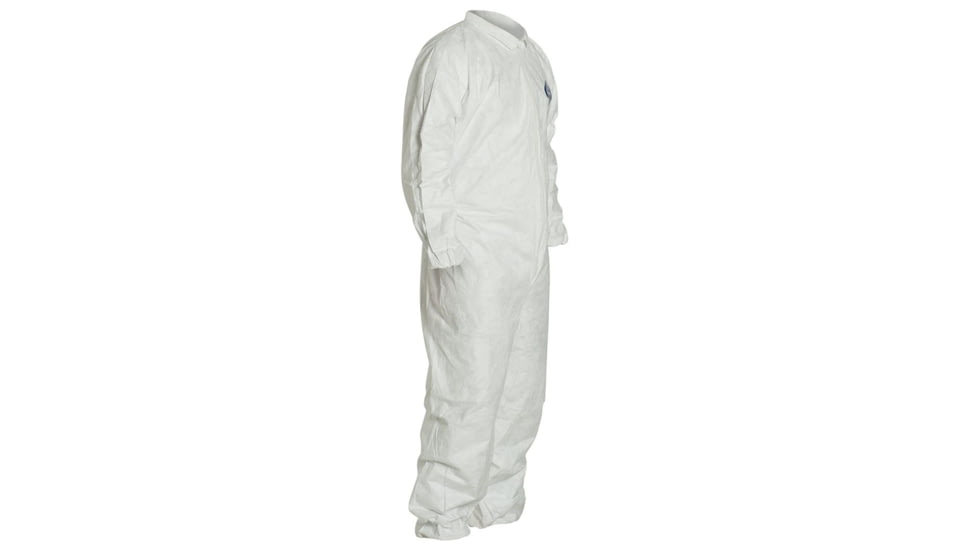 DuPont Tyvek 400 Coverall, Collar, Stormflap, Elastic Wrists/Ankles/ Waist, Serged Seams, White, Medium, Case of 25, TY125SWHMD00