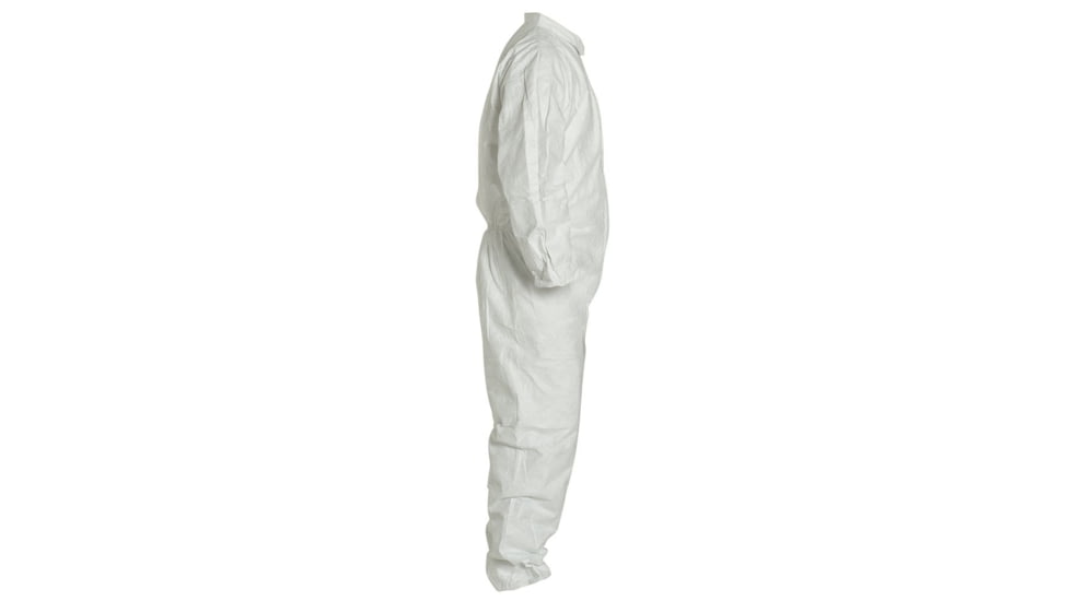 DuPont Tyvek 400 Coverall, Collar, Stormflap, Elastic Wrists/Ankles/ Waist, Serged Seams, White, Medium, Case of 25, TY125SWHMD00