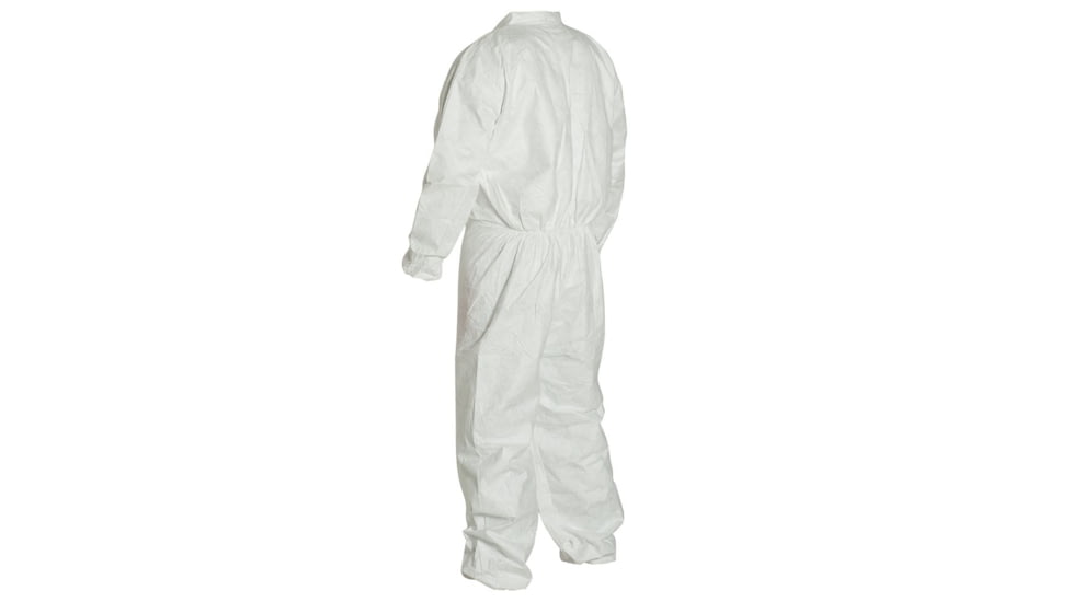 DuPont Tyvek 400 Coverall, Collar, Stormflap, Elastic Wrists/Ankles/ Waist, Serged Seams, White, Medium, Case of 25, TY125SWHMD00