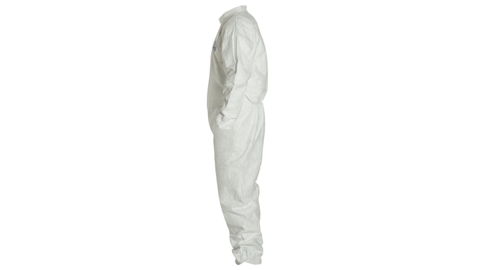 DuPont Tyvek 400 Coverall, Collar, Stormflap, Elastic Wrists/Ankles/ Waist, Serged Seams, White, Medium, Case of 25, TY125SWHMD00